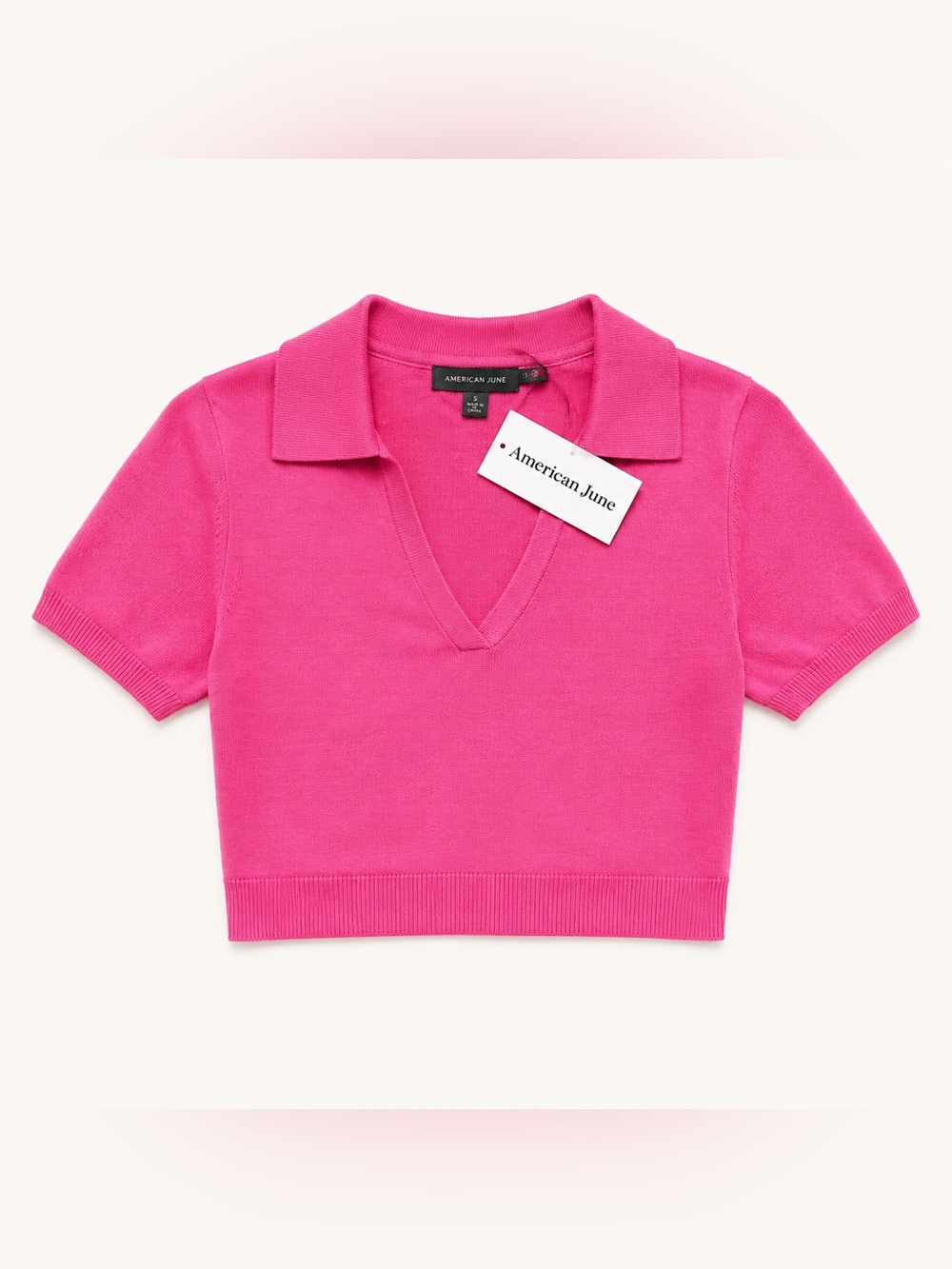 American June Pink Collared Tie-Back Crop Top NWT Size